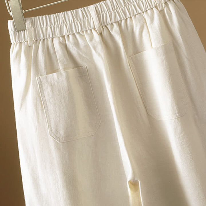 Buddha Stones Pantalon harem minimaliste d'été à boutons pour femme, uni, avec poches - image 13