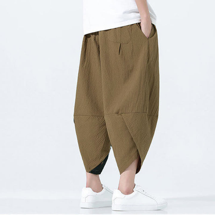 Buddha Stones Pantalon harem d'été pour homme, à cordon de serrage et pompons, imprimé grues - image 4