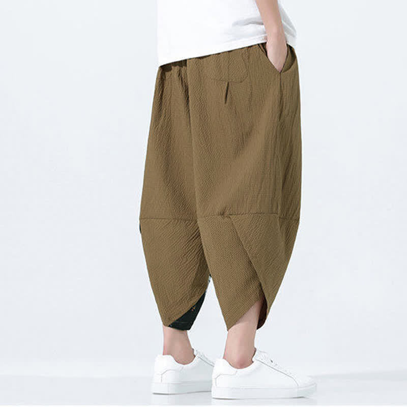 Buddha Stones Pantalon harem d'été pour homme, à cordon de serrage et pompons, imprimé grues - image 4