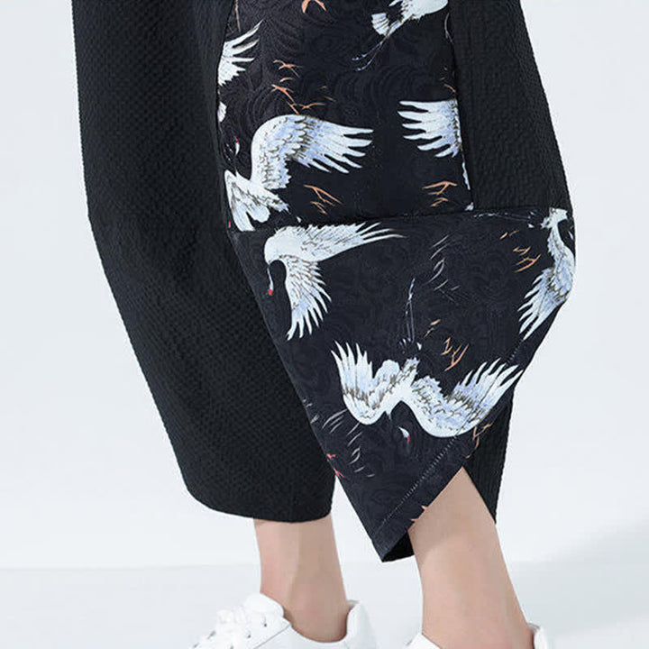 Buddha Stones Pantalon harem d'été pour homme, à cordon de serrage et pompons, imprimé grues - image 17