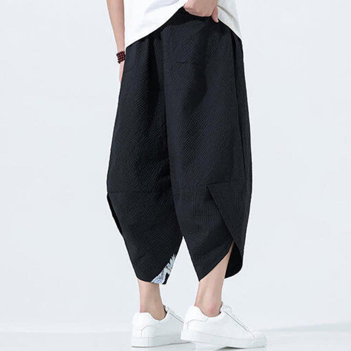 Buddha Stones Pantalon harem d'été pour homme, à cordon de serrage et pompons, imprimé grues - image 11