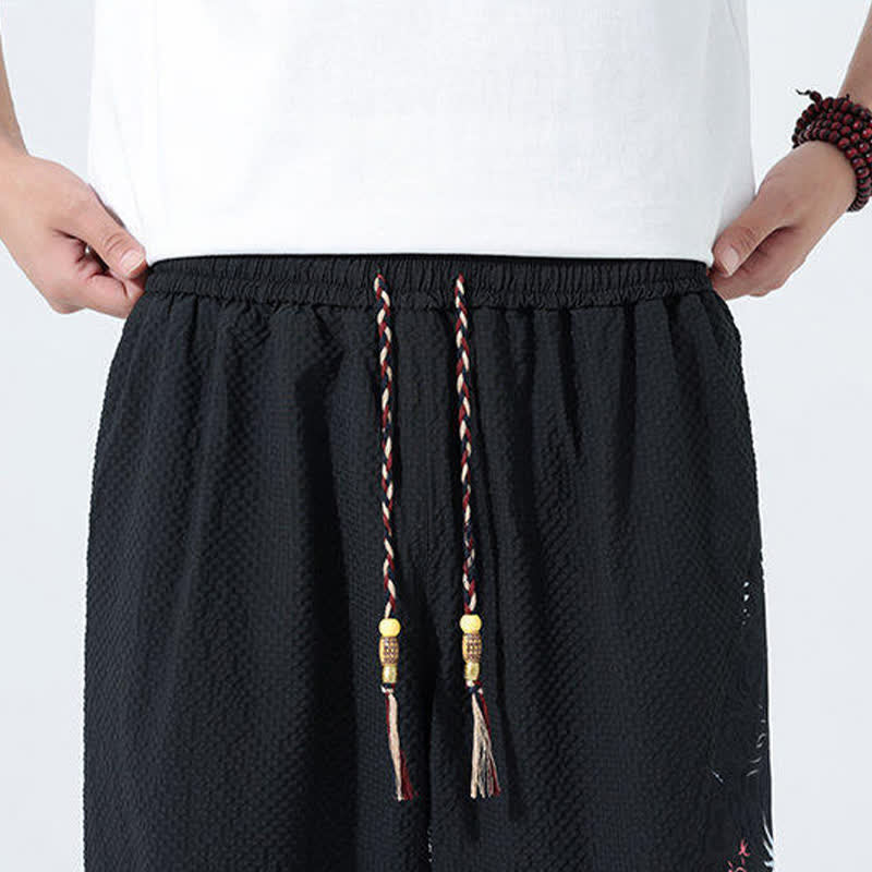 Buddha Stones Pantalon harem d'été pour homme, à cordon de serrage et pompons, imprimé grues - image 18