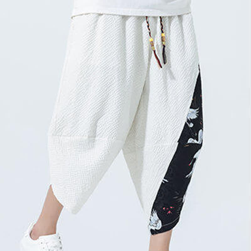 Buddha Stones Pantalon harem d'été pour homme, à cordon de serrage et pompons, imprimé grues - image 22