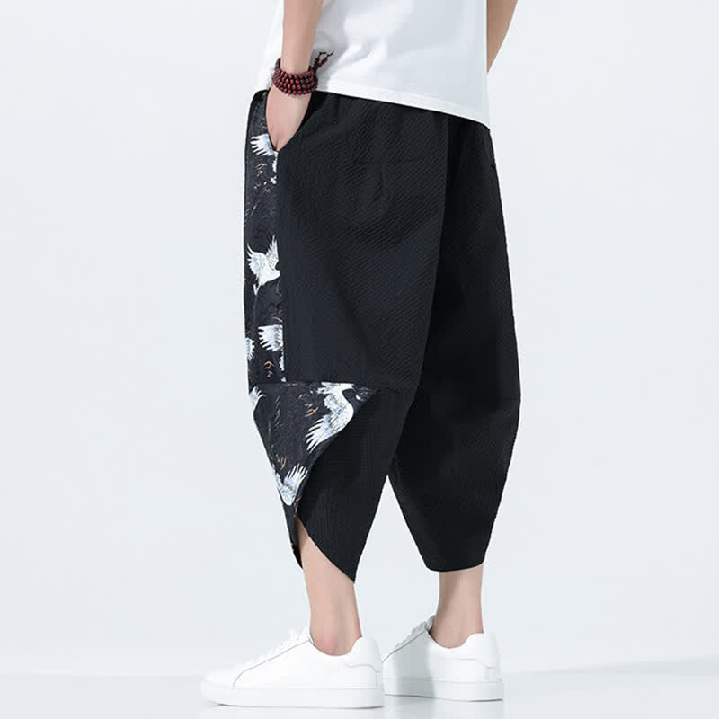 Buddha Stones Pantalon harem d'été pour homme, à cordon de serrage et pompons, imprimé grues - image 10