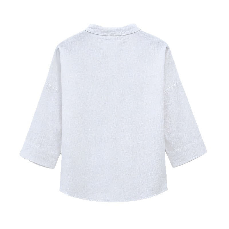 Buddha Stones T-shirts d'été pour hommes, style Tang, col mandarin brodé, imprimé calligraphie, manches 3/4 - image 2