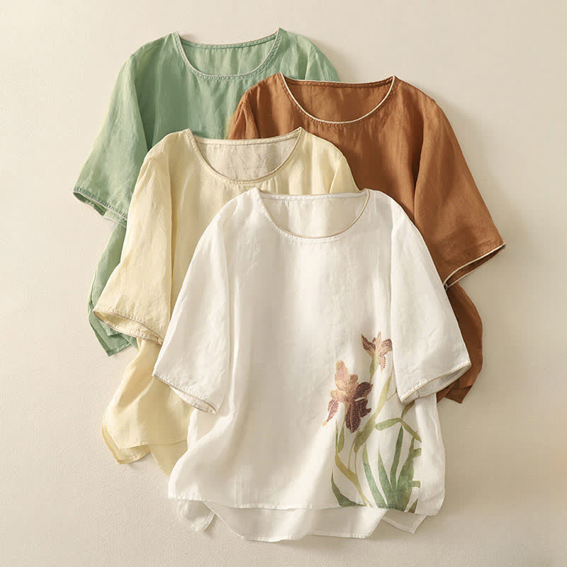 Buddha Stones T-shirts à manches courtes pour femmes à imprimé floral d'été - image 25