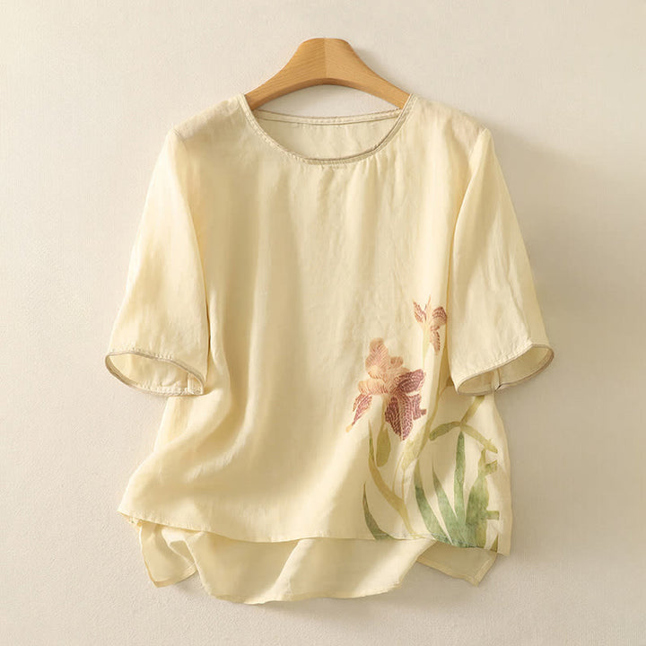 Buddha Stones T-shirts à manches courtes pour femmes à imprimé floral d'été - Beige - US8-10，UK/AU12-14，EU40-42 (2XL) - image 10