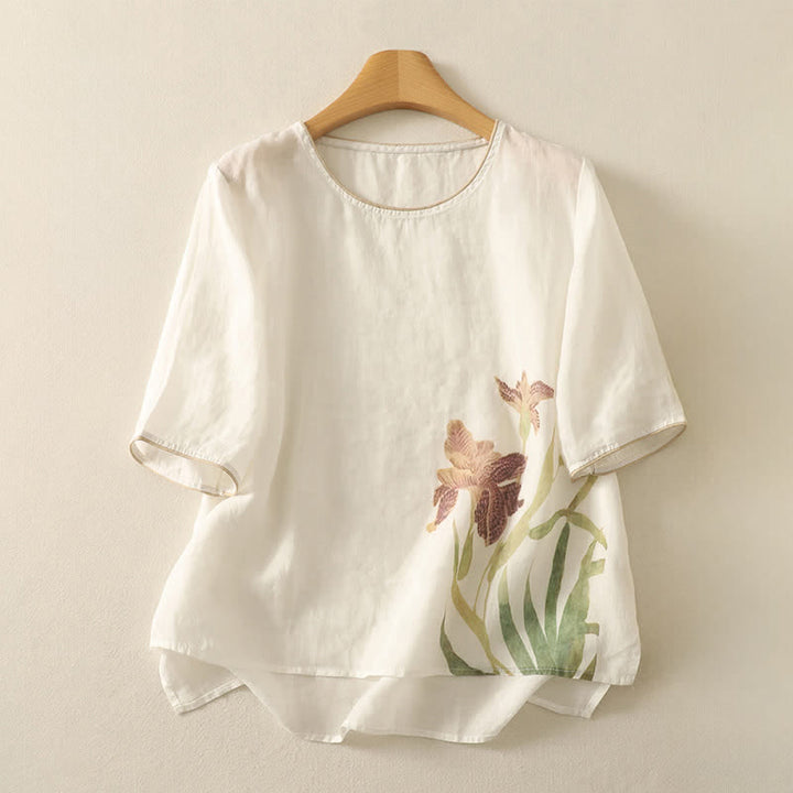 Buddha Stones T-shirts à manches courtes pour femmes à imprimé floral d'été - Blanc - US8-10，UK/AU12-14，EU40-42 (2XL) - image 15
