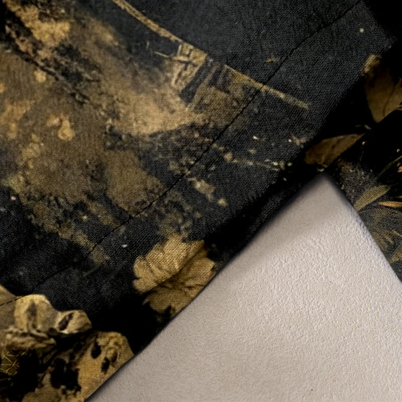 Buddha Stones Pantalon pour femme à taille élastique et poches, orné d'un motif floral et de papillons en feuille d'or - image 2