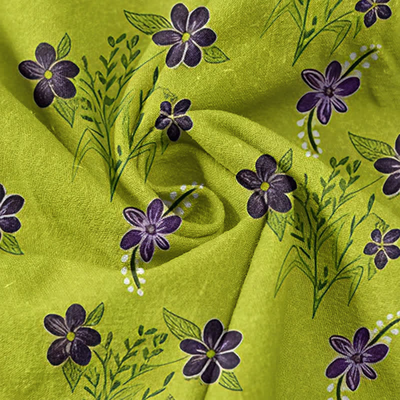 Buddha Stones Pantalon pour femme en pur coton violet à motif floral et feuilles, taille élastique et poches - image 2