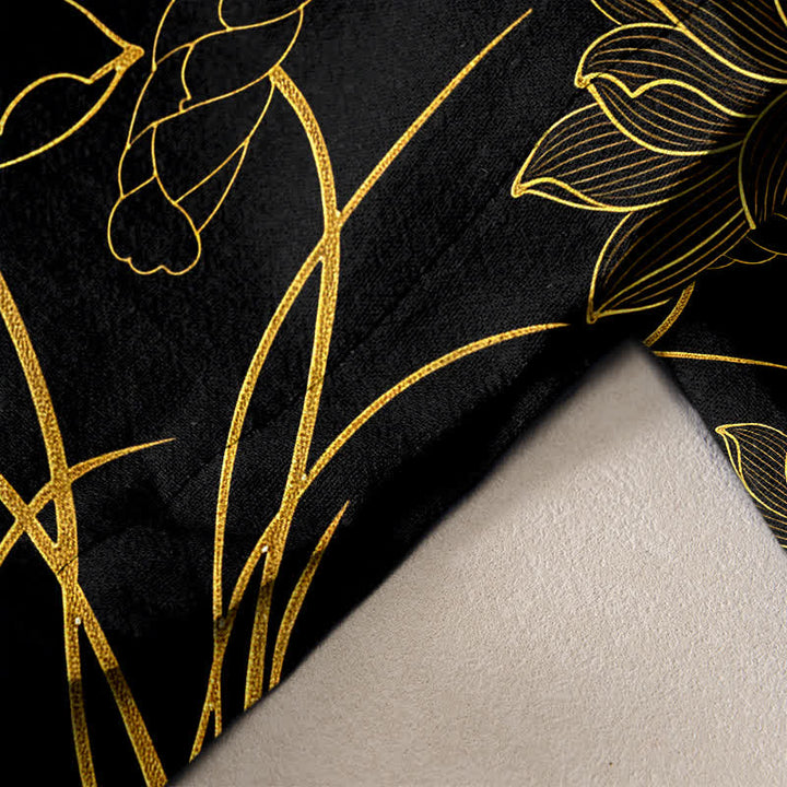 Buddha Stones Pantalon pour femme en pur coton, motif grue et lotus, taille élastique et poches - image 2