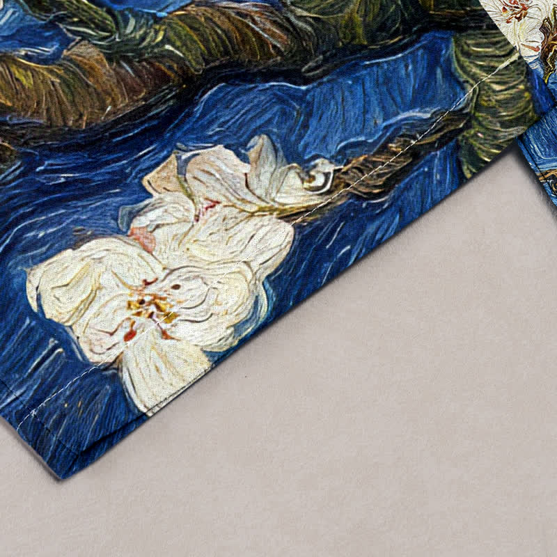 Buddha Stones Pantalon pour femme à taille élastique et poches, motif ciel étoilé et fleurs d'amandier de Van Gogh - image 1