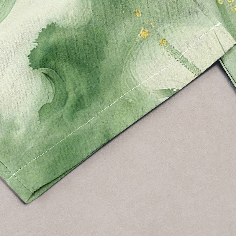 Buddha Stones Pantalon pour femme en pur coton à motif lotus doré moucheté, taille élastique et poches - image 1