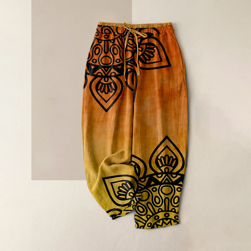 Buddha Stones Pantalon pour femme en pur coton à motif mandala dégradé et taille élastique avec poches - Orange foncé - US16，UK/AU20，EU48 (3XL) - image 4