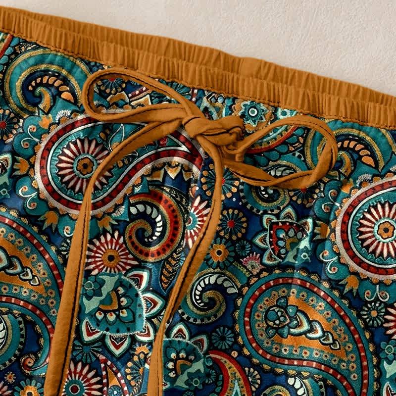 Buddha Stones Pantalon pour femme en pur coton à imprimé floral cachemire, taille élastique et poches - image 1