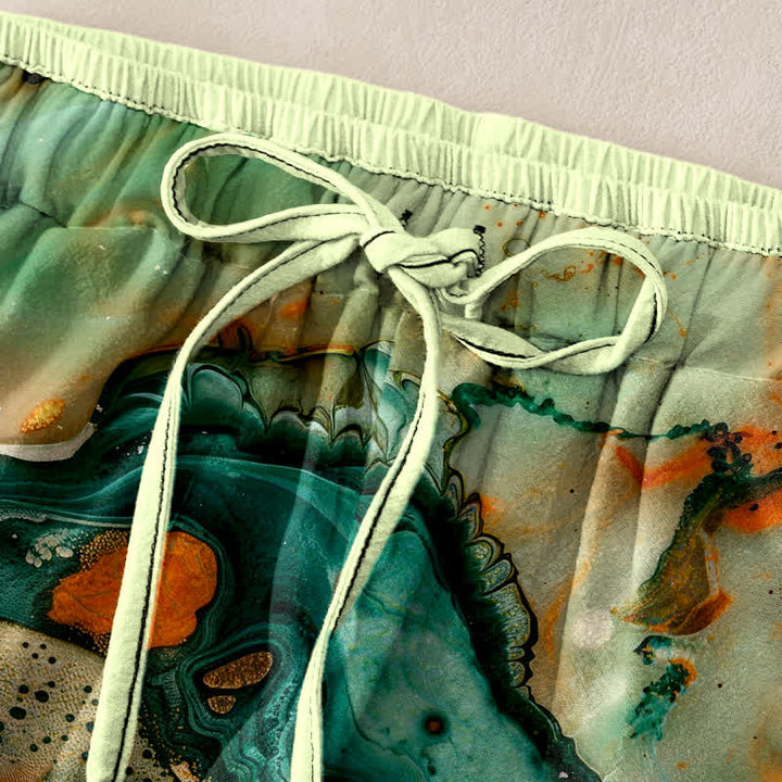 Buddha Stones Pantalon pour femme en coton à motif marbré ondulé, taille élastique et poches - image 1