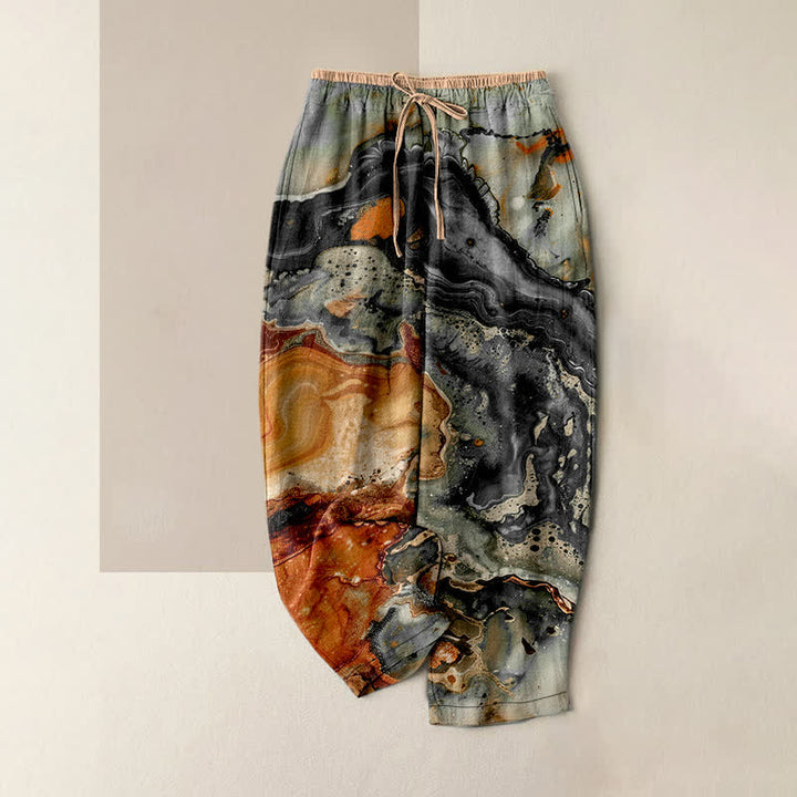 Buddha Stones Pantalon pour femme en coton à motif marbré ondulé, taille élastique et poches - Gris sombre - US16，UK/AU20，EU48 (3XL) - image 5