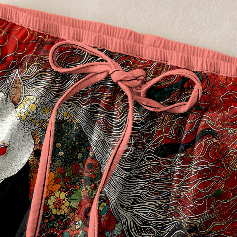 Buddha Stones Pantalon pour femme en pur coton, motif floral bohème et chevaux, taille élastique et poches - image 1