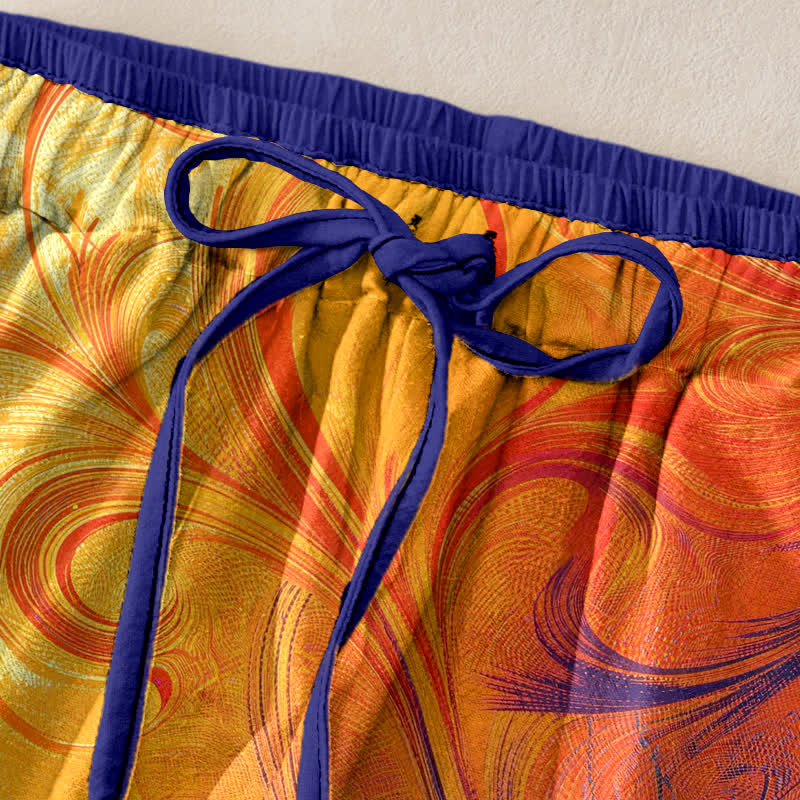 Buddha Stones Pantalon pour femme en pur coton, motif dégradé coucher de soleil tourbillonnant, taille élastique et poches - image 1
