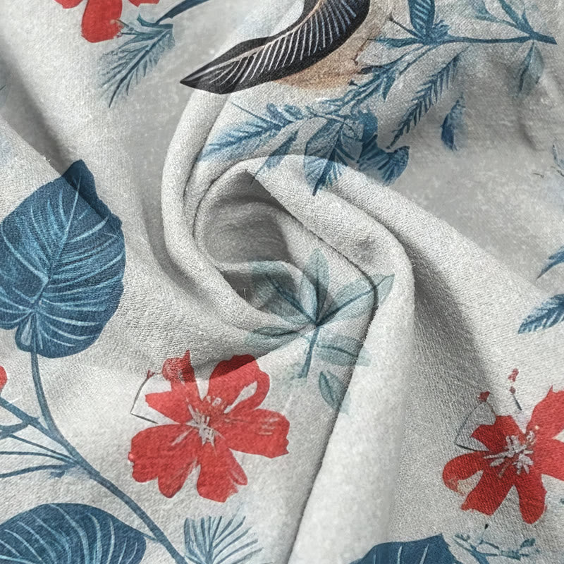 Buddha Stones Chemise à manches courtes pour homme en coton à motif floral tropical et oiseaux, demi-boutonnée - image 2