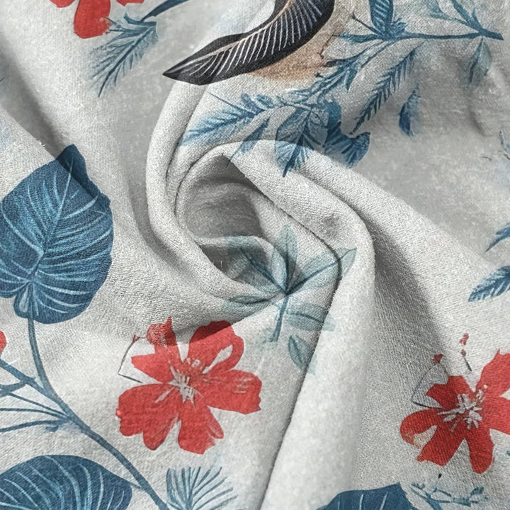 Buddha Stones Chemise à manches courtes pour homme en coton à motif floral tropical et oiseaux, demi-boutonnée - image 2