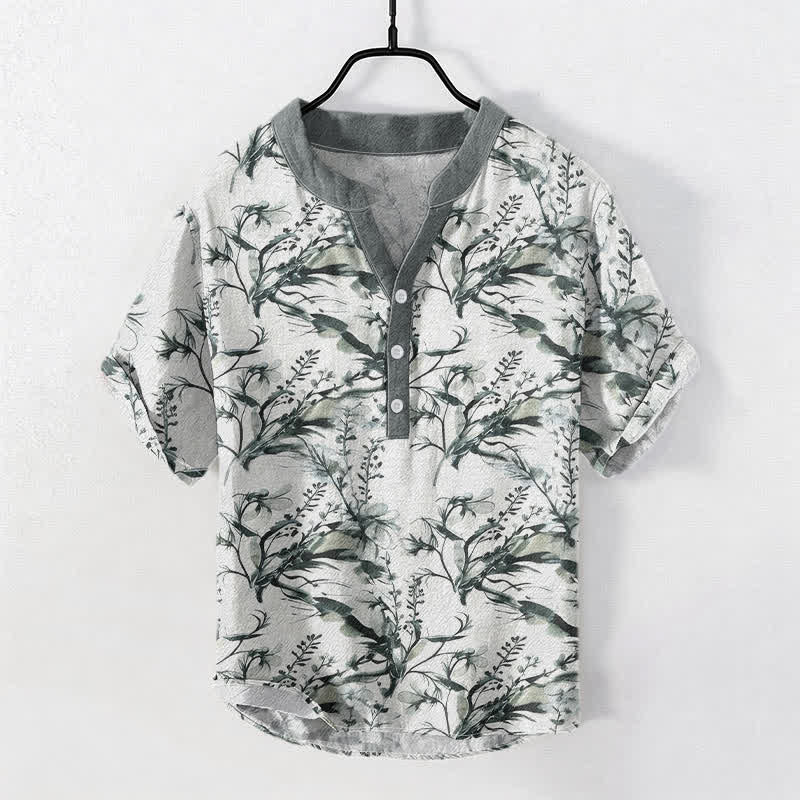 Buddha Stones Chemise homme à manches courtes et demi-boutonnée, motif brins de lavande, en pur coton - Gris clair - US/UK/AU50，EU60 (5XL) - image 0