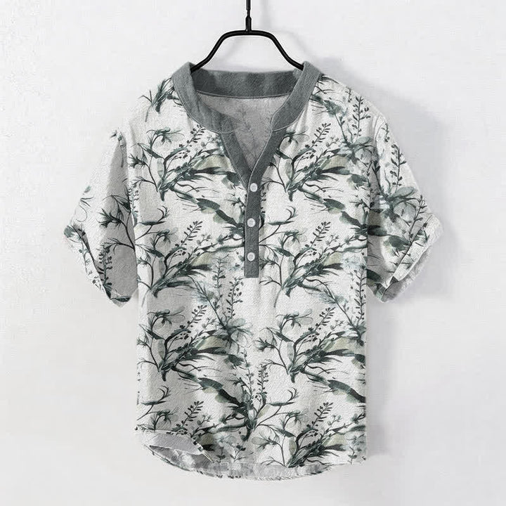 Buddha Stones Chemise homme à manches courtes et demi-boutonnée, motif brins de lavande, en pur coton - Gris clair - US/UK/AU50，EU60 (5XL) - image 0