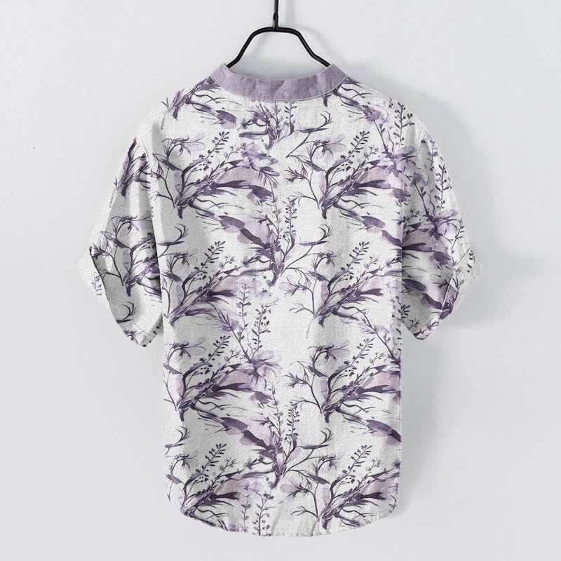 Buddha Stones Chemise homme à manches courtes et demi-boutonnée, motif brins de lavande, en pur coton - Bleu clair - US/UK/AU50，EU60 (5XL) - image 4