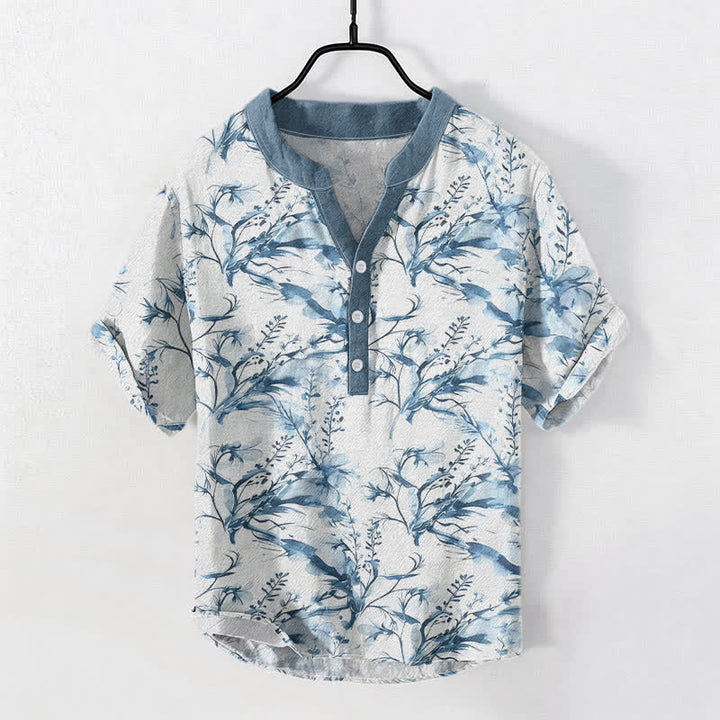 Buddha Stones Chemise homme à manches courtes et demi-boutonnée, motif brins de lavande, en pur coton - image 5