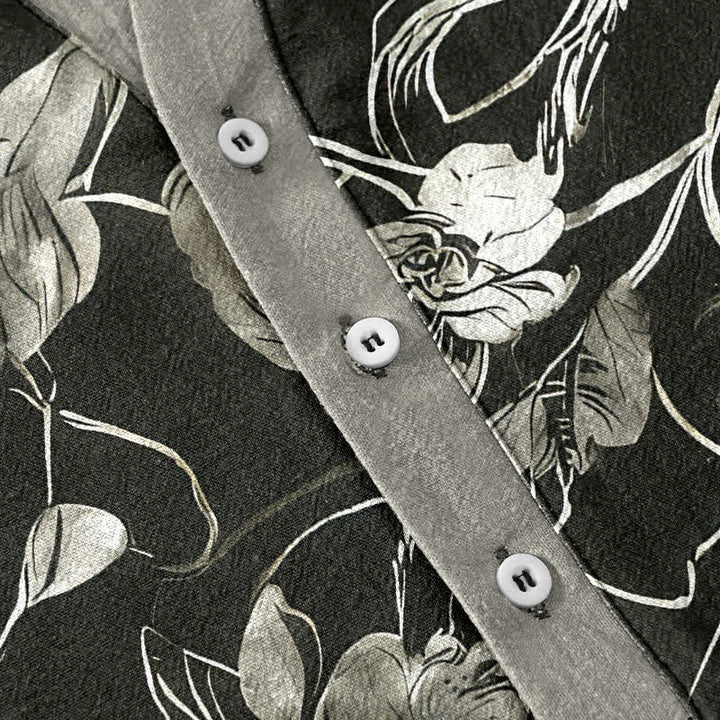 Buddha Stones Chemise homme à manches courtes et demi-boutonnée en coton à motif floral botanique. - image 3