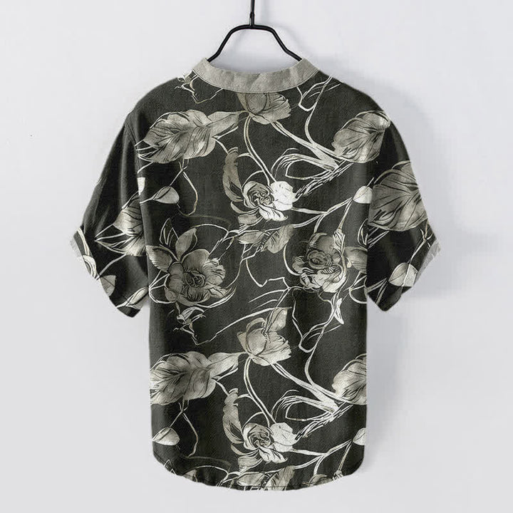 Buddha Stones Chemise homme à manches courtes et demi-boutonnée en coton à motif floral botanique. - image 1