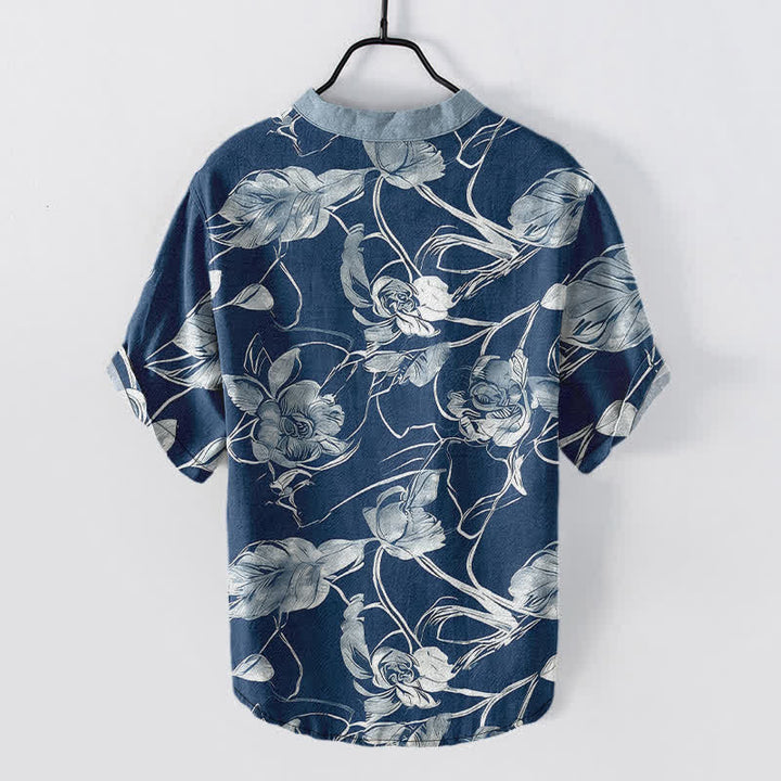 Buddha Stones Chemise homme à manches courtes et demi-boutonnée en coton à motif floral botanique. - image 6