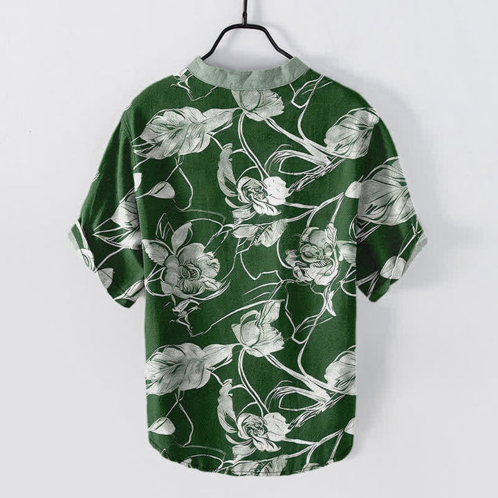 Buddha Stones Chemise homme à manches courtes et demi-boutonnée en coton à motif floral botanique. - image 8