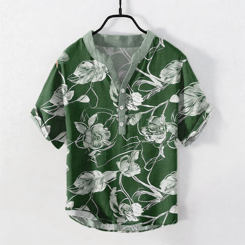 Buddha Stones Chemise homme à manches courtes et demi-boutonnée en coton à motif floral botanique. - Vert forêt - US/UK/AU50，EU60 (5XL) - image 7