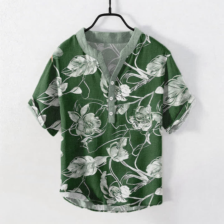 Buddha Stones Chemise homme à manches courtes et demi-boutonnée en coton à motif floral botanique. - Vert forêt - US/UK/AU50，EU60 (5XL) - image 7