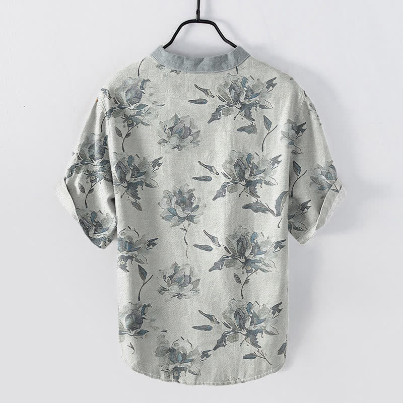 Buddha Stones Chemise homme à manches courtes et demi-boutons en coton à motif floral vintage. - image 6