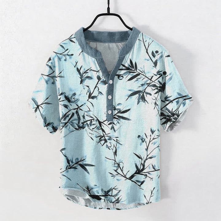 Buddha Stones Chemise homme à manches courtes et demi-boutons, motif encre de bambou et coton - Turquoise pâle - US/UK/AU50，EU60 (5XL) - image 5