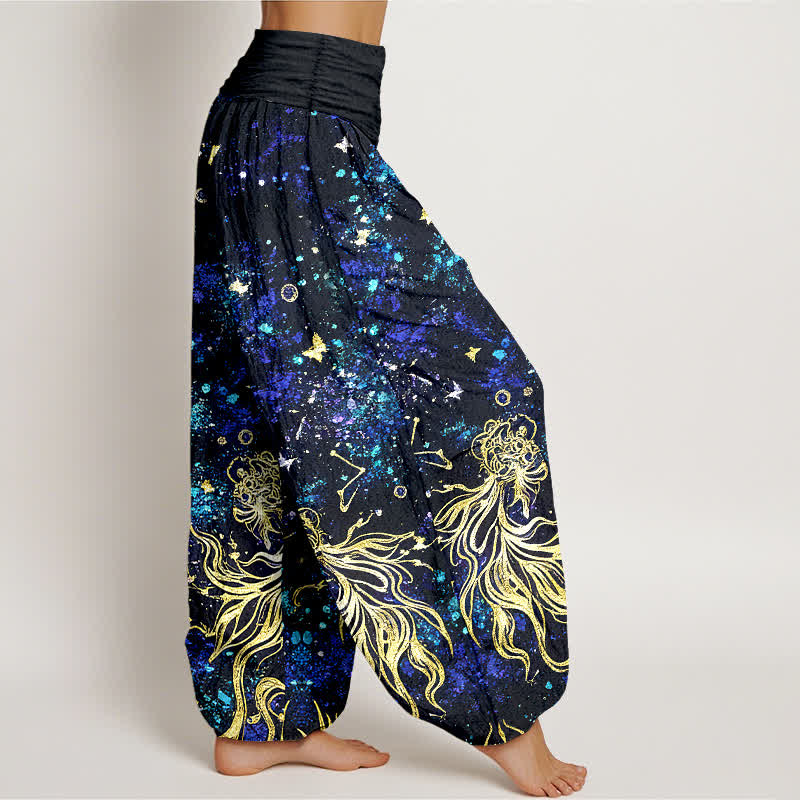 Buddha Stones Pantalon harem pour femme en pur coton à motif papillon galaxie céleste et taille élastique - image 2