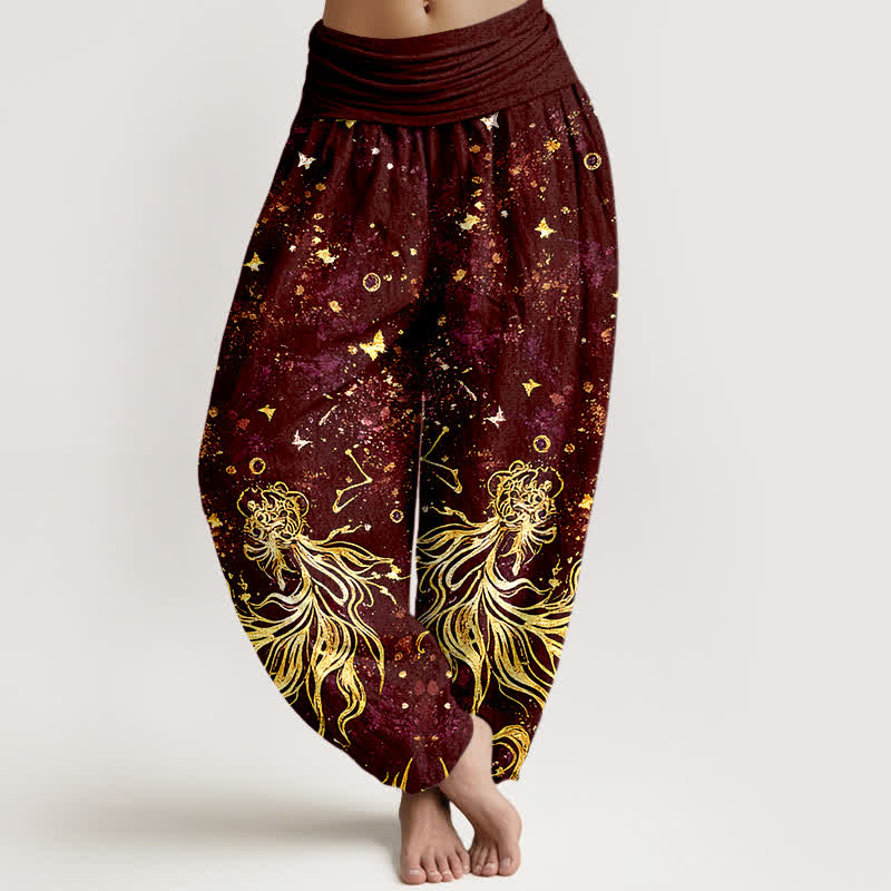 Buddha Stones Pantalon harem pour femme en pur coton à motif papillon galaxie céleste et taille élastique - Bordeaux - US16，UK/AU20，EU48 (3XL) - image 5