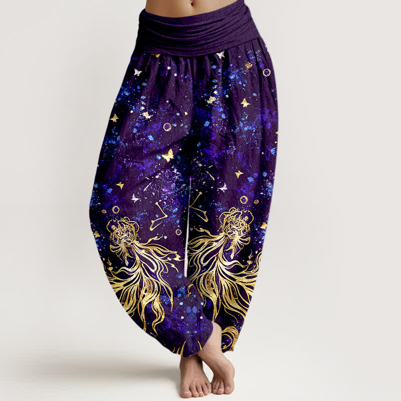 Buddha Stones Pantalon harem pour femme en pur coton à motif papillon galaxie céleste et taille élastique - Violette sombre - US16，UK/AU20，EU48 (3XL) - image 8