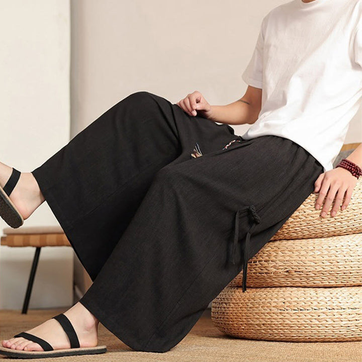 Buddha Stones Pantalon d'été uni pour homme, taille élastique, jambes larges et poches - image 17