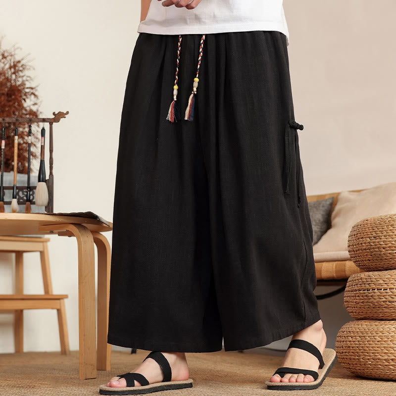 Buddha Stones Pantalon d'été uni pour homme, taille élastique, jambes larges et poches - image 14