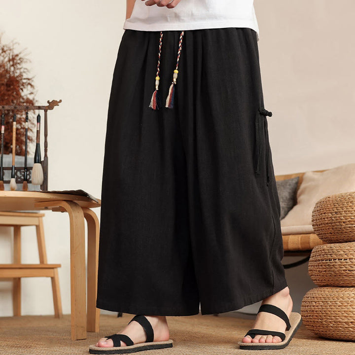 Buddha Stones Pantalon d'été uni pour homme, taille élastique, jambes larges et poches - image 14