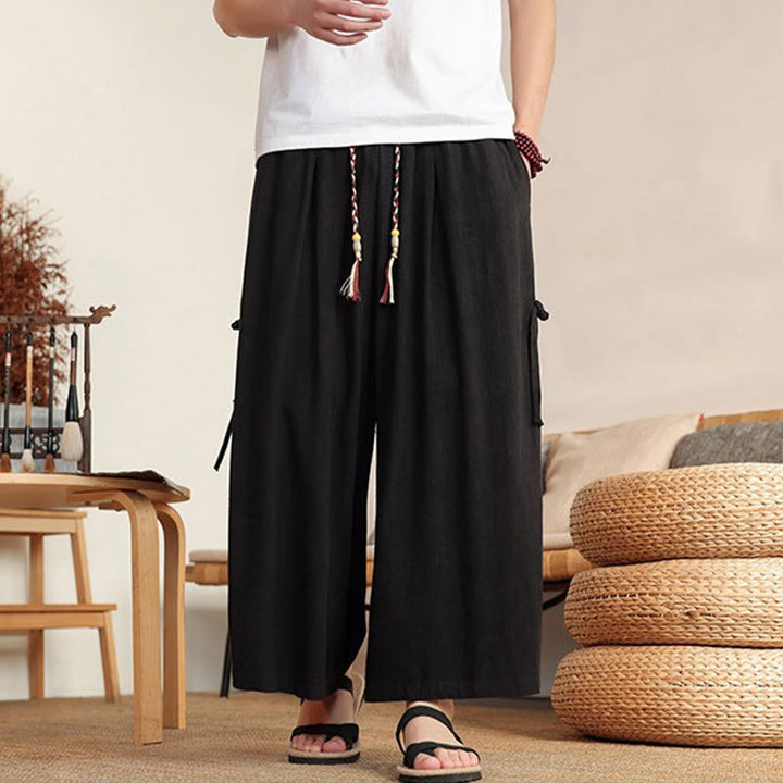 Buddha Stones Pantalon d'été uni pour homme, taille élastique, jambes larges et poches - image 15