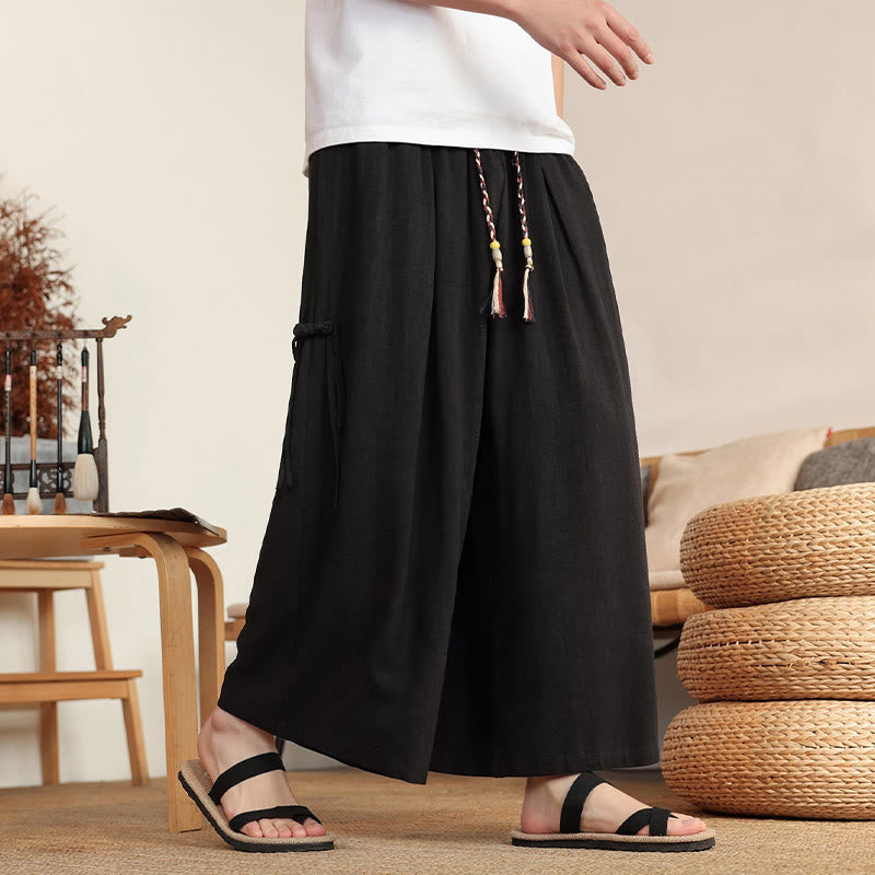 Buddha Stones Pantalon d'été uni pour homme, taille élastique, jambes larges et poches - image 11