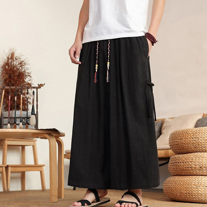Buddha Stones Pantalon d'été uni pour homme, taille élastique, jambes larges et poches - image 16