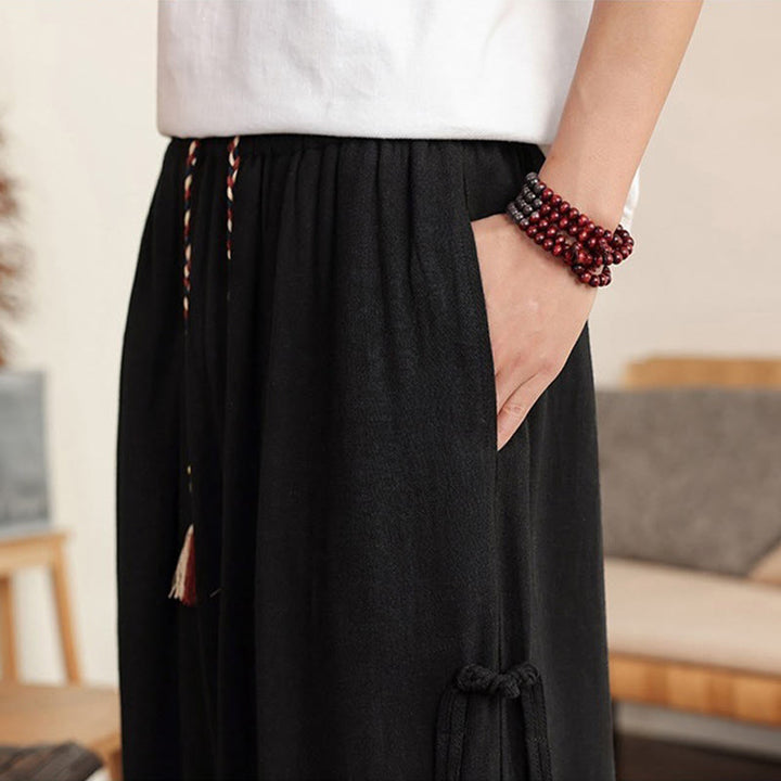 Buddha Stones Pantalon d'été uni pour homme, taille élastique, jambes larges et poches - image 19