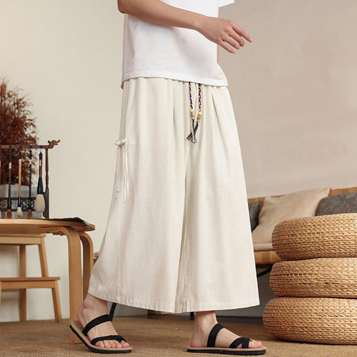 Buddha Stones Pantalon d'été uni pour homme, taille élastique, jambes larges et poches - image 2