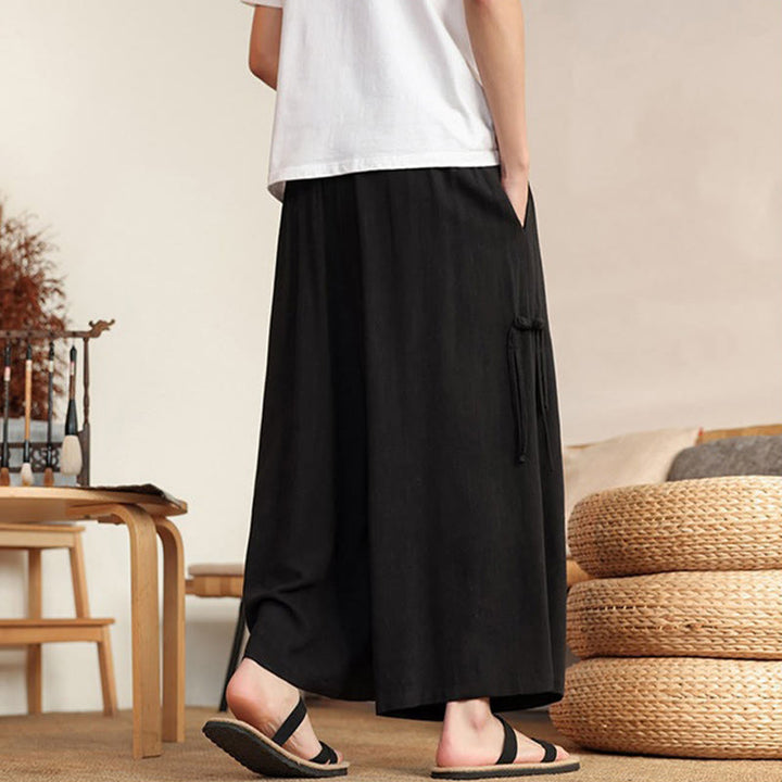 Buddha Stones Pantalon d'été uni pour homme, taille élastique, jambes larges et poches - image 10