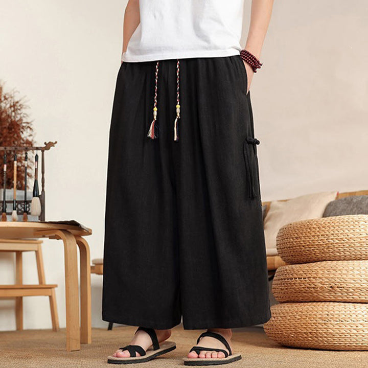 Buddha Stones Pantalon d'été uni pour homme, taille élastique, jambes larges et poches - Noir - US/UK/AU46，EU56 (5XL) - image 9